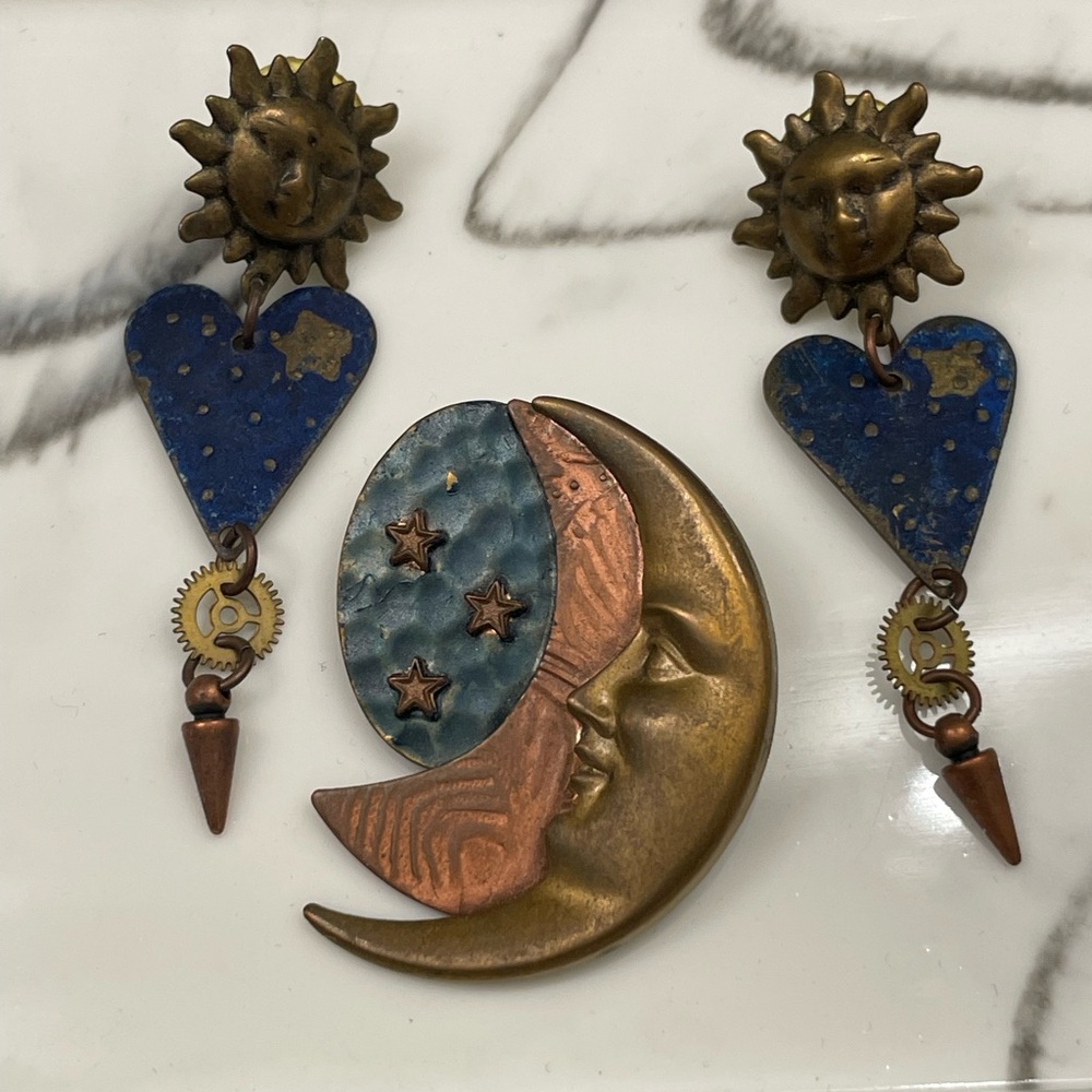 🌞 Sun, Stars & Moon ✨🌙 Pin & Earrings Set